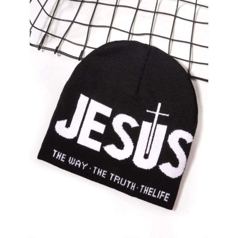 Unisex Y2K Heart & Cross Jacquard Knit Beanie Cap for Cold Weather