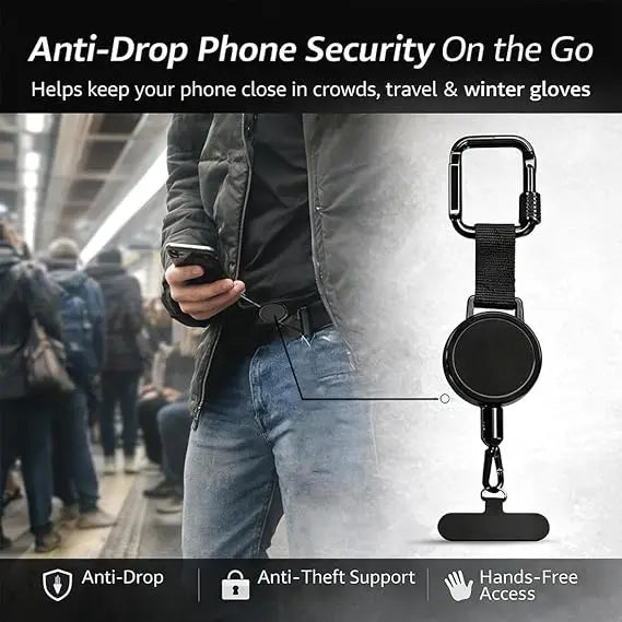 Outdoor Anti-Theft Phone Lanyard, Retractable Phone Tether with Locking Carabiner