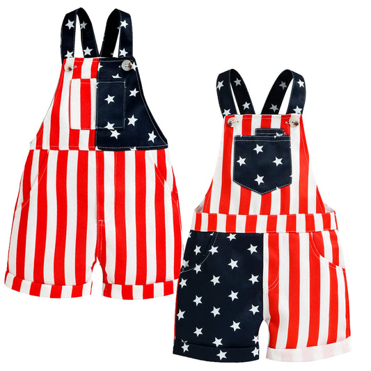 Babamoon Toddler Baby Boy Girl 4th of July Outfit Girl Boy American Flag Overall Shorts Suspender Denim Jumpsuit with Pocket Costume Romper #Summervibes