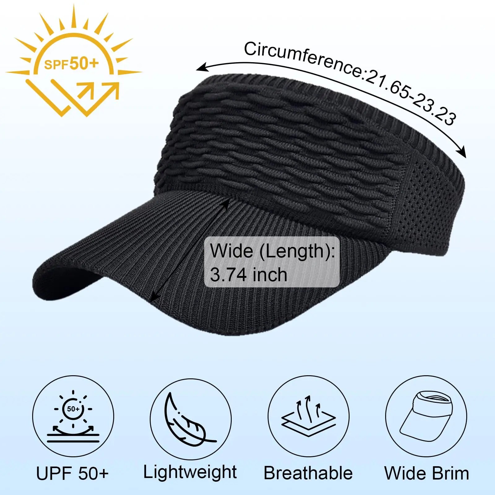 Lot de 2 visières de soleil pour femme, avec ouverture supérieure, respirantes et anti-UV, pour queue de cheval haute