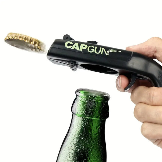 Cap Gun Beer Bottle Opener, Fun Bottle Cap Launcher for Parties, BBQs, Home Bars & Outdoor Gatherings