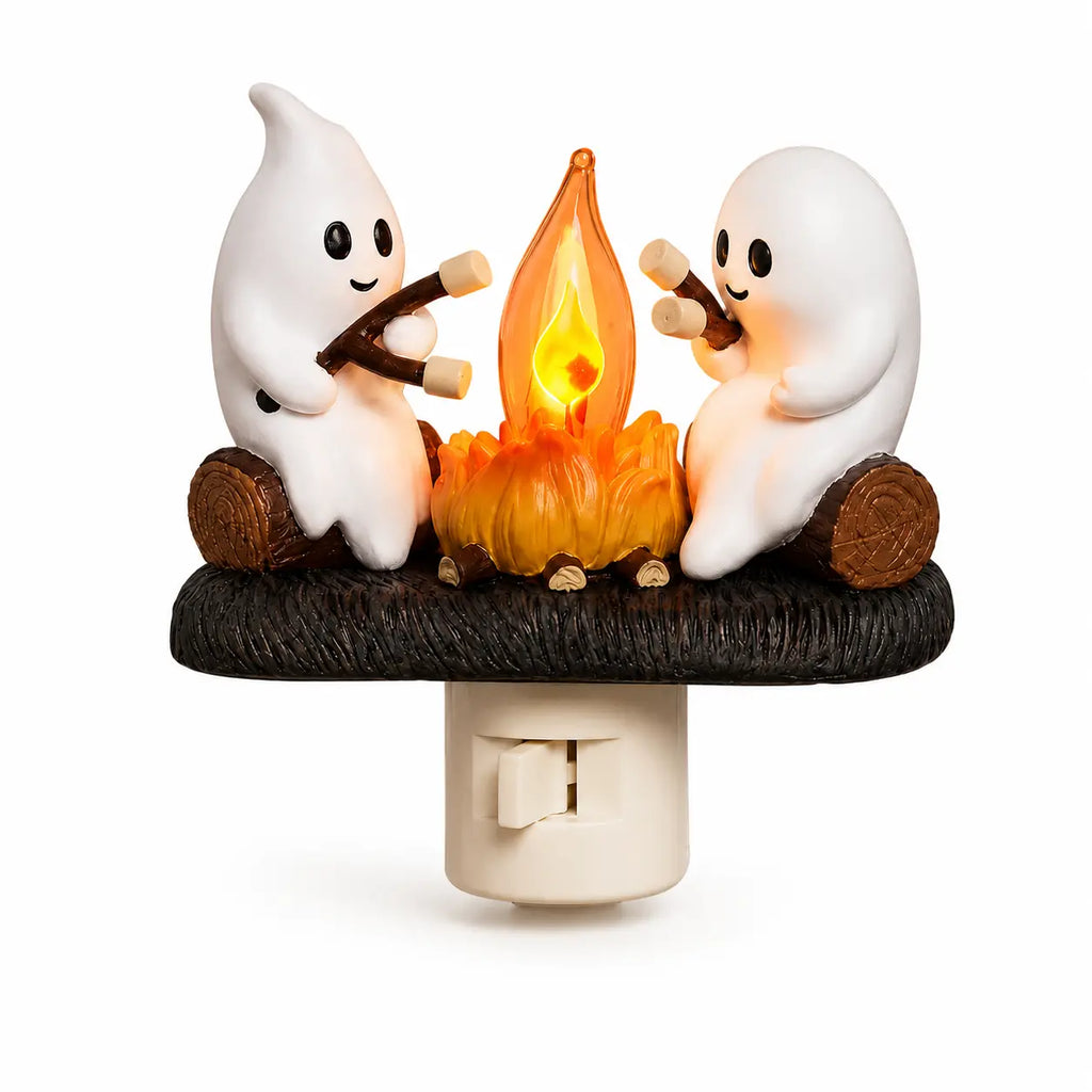 3D Flickering Campfire Plug-In LED Night Light – Cute Halloween & Christmas Resin Holiday Decoration