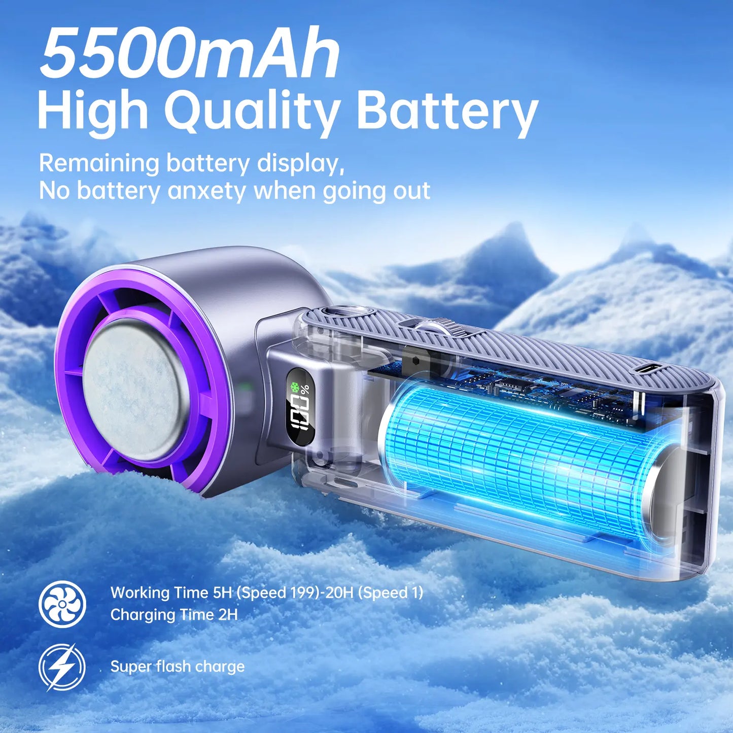 CoolHill Portable Handheld High Speed Fan, 199 Adjustable Speeds Foldable Pocket Fan for Summer Travel & Outdoor Essentials