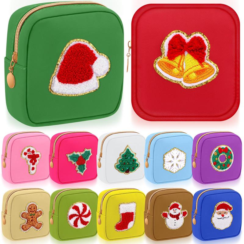 Christmas Patch Mini Cosmetic Makeup Bag with Clear Window (6/9/12 Pcs) – Holiday Secret Santa Favor