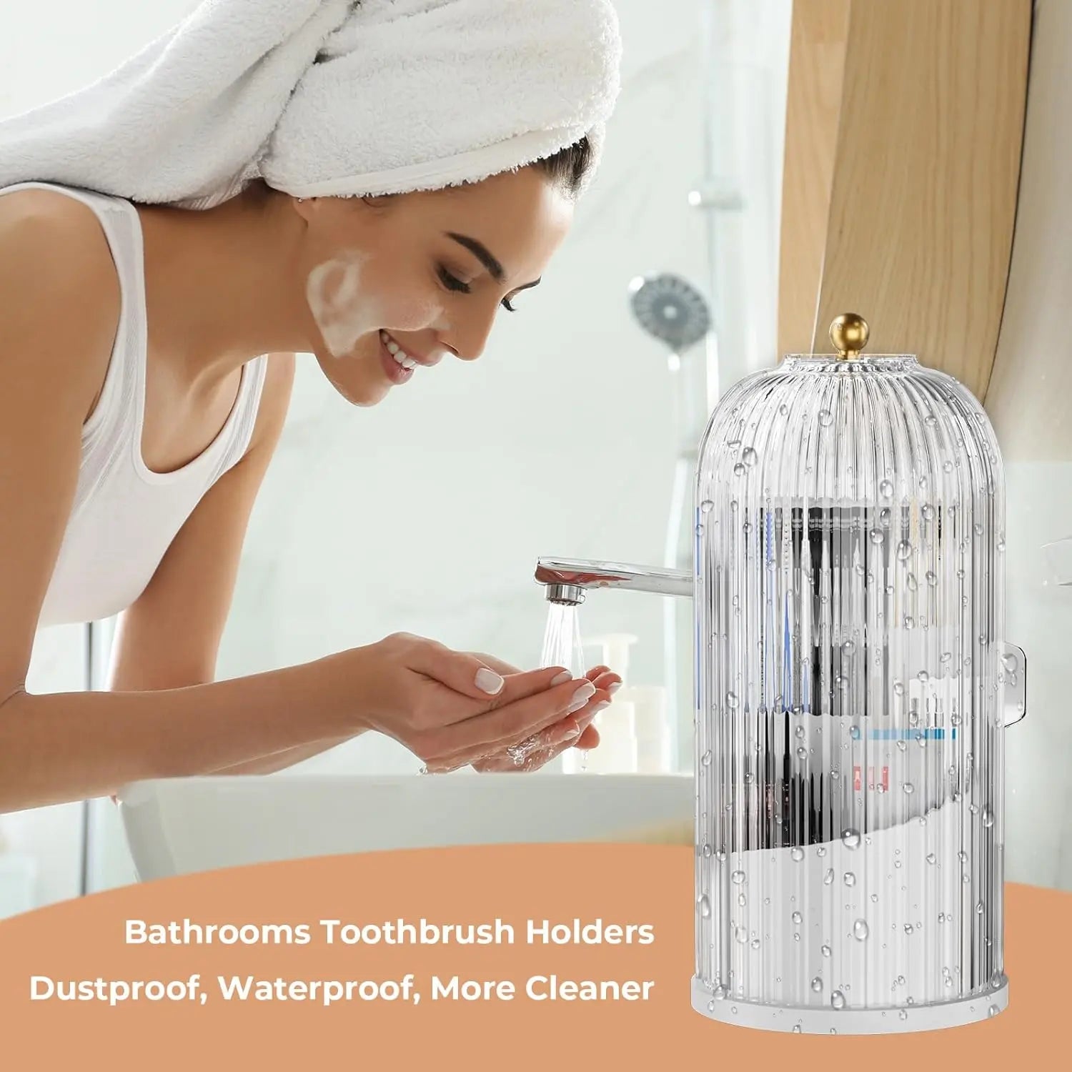 Soporte Giratorio 360° Transparente para Cepillos de Dientes con Puerta Transparente – Organizador de Tocador de Baño para Encimera (1 Unidad)