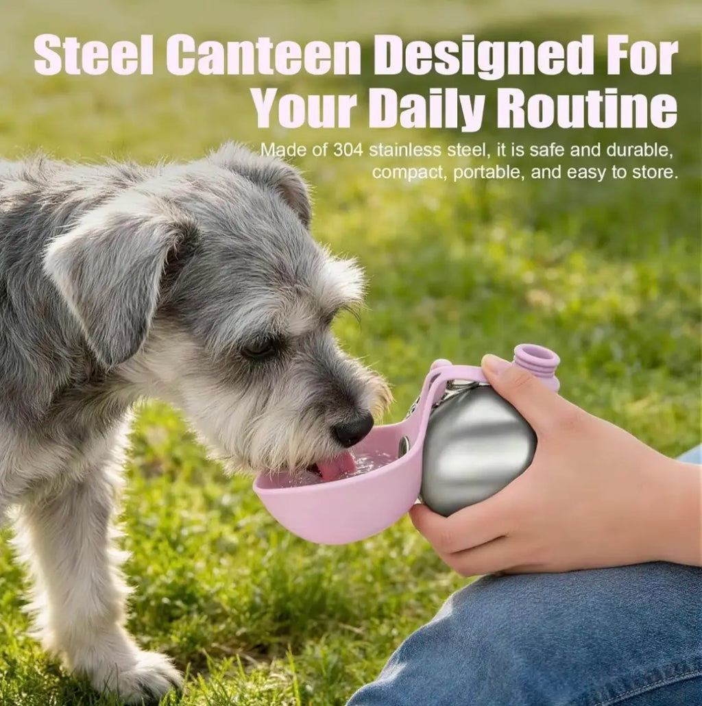 Portable Dog Water Bottle with Foldable Bowl – Spill-Free Pet Travel Hydration Dispenser