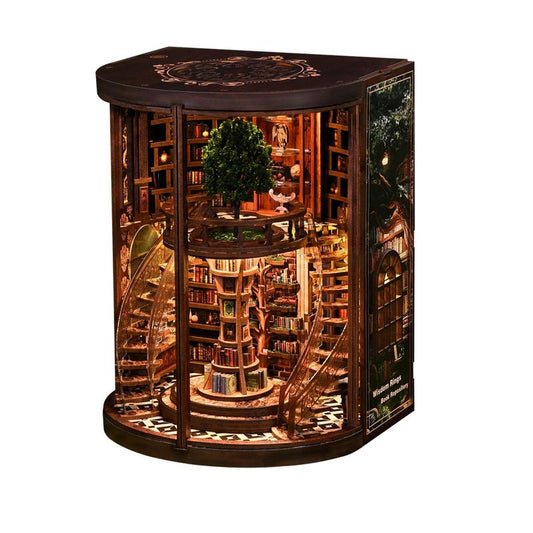 Wooden Bookshelf DIY Model Kit,Vintage Abstract Renaissance Style DIY Hut 3D Hand-Assembled Booklet Toy House,3D Puzzle Country Style Wooden Shelf Decoration with Acrylic Dust Cover,Miniature Dollhouse Kit, Victorian Style Wooden Dollhouse, Christmas Gift