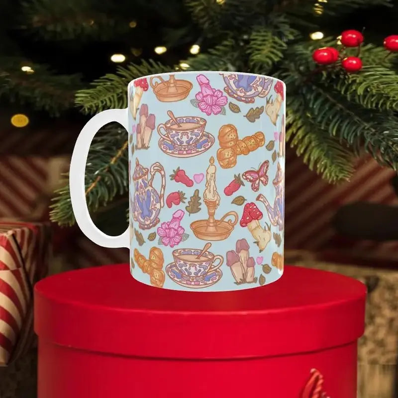 11oz Cottagecore Peony Floral Ceramic Coffee Mug – Dishwasher-Safe Aesthetic Gift
