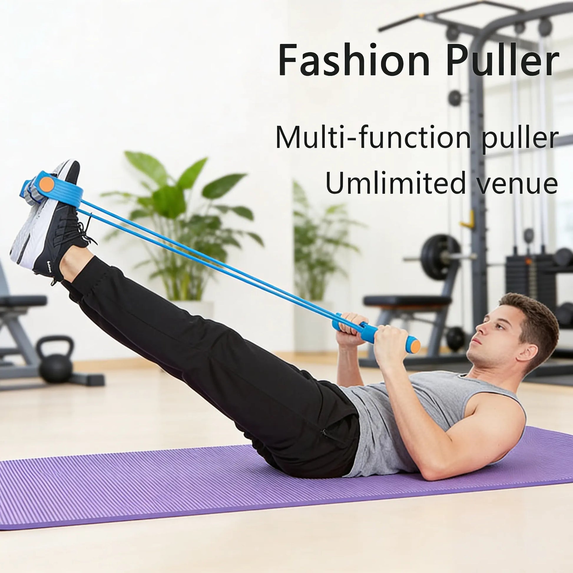 Multifunctional tension rope, 4-tube elastic yoga pedal tension belt, natural latex tension rope fitness equipment, for abdominal/waist/arm/leg stretching