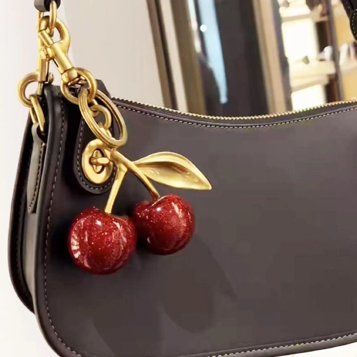 Cute Cherry Keychain Bag Charm, Women's Car Keyring & Leather Handbag Accessory