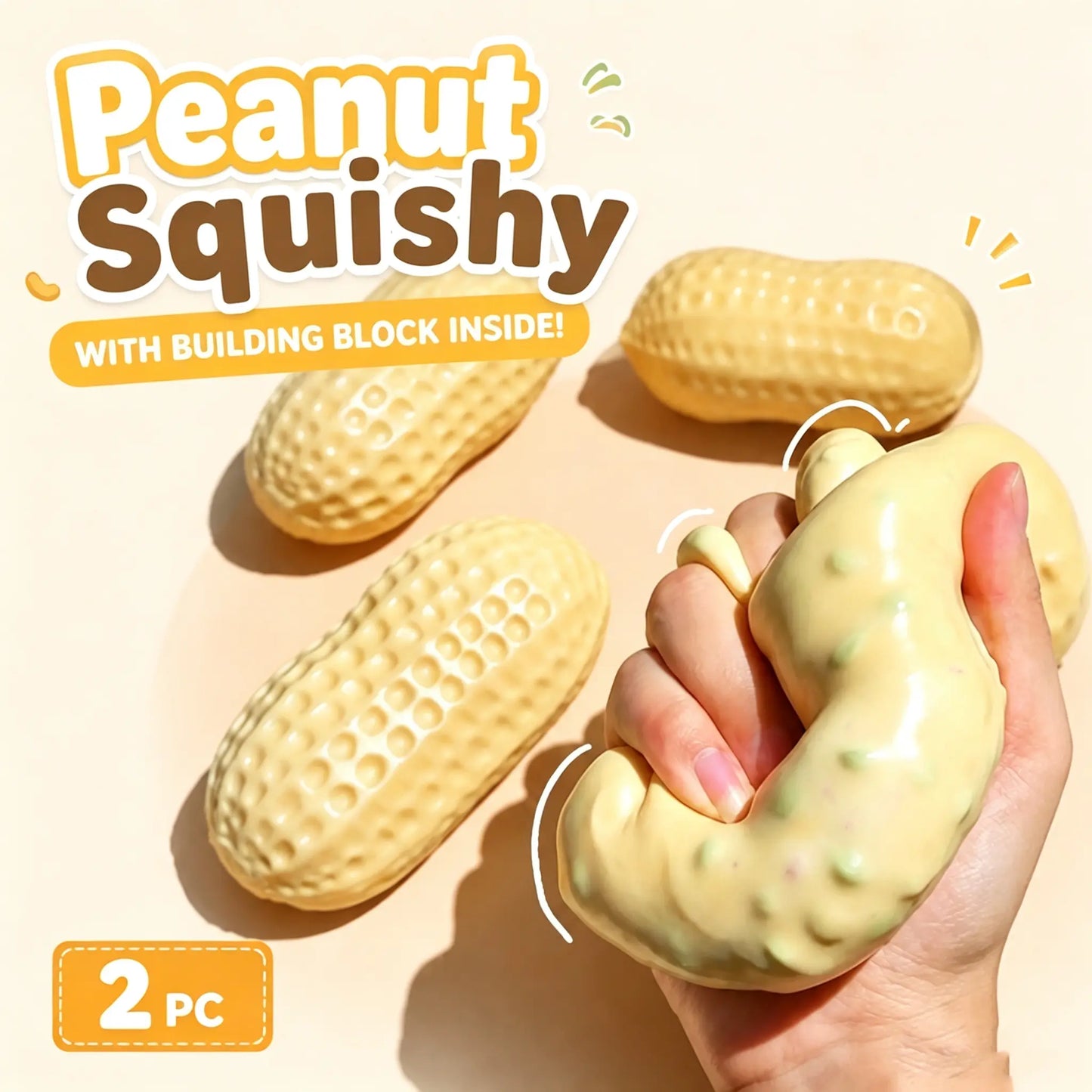 Crunchy Sound Peanut Squishy Toy, Soft Sensory Stress Relief Fidget Toy for Teens, Adults, Desk Relaxation & Party Gifts