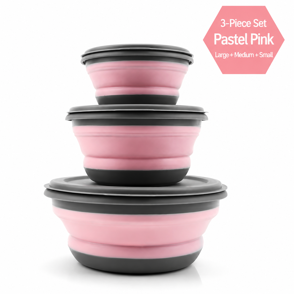 3Pcs Collapsible Silicone Bowl Set, Portable Lightweight Food Containers for Camping, Hiking & Travel
