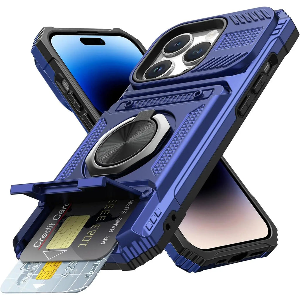 Magnetic Wallet Case with 360° Rotatable Ring Stand for iPhone 17 Pro Max – Heavy-Duty Protective Card Holder Cover