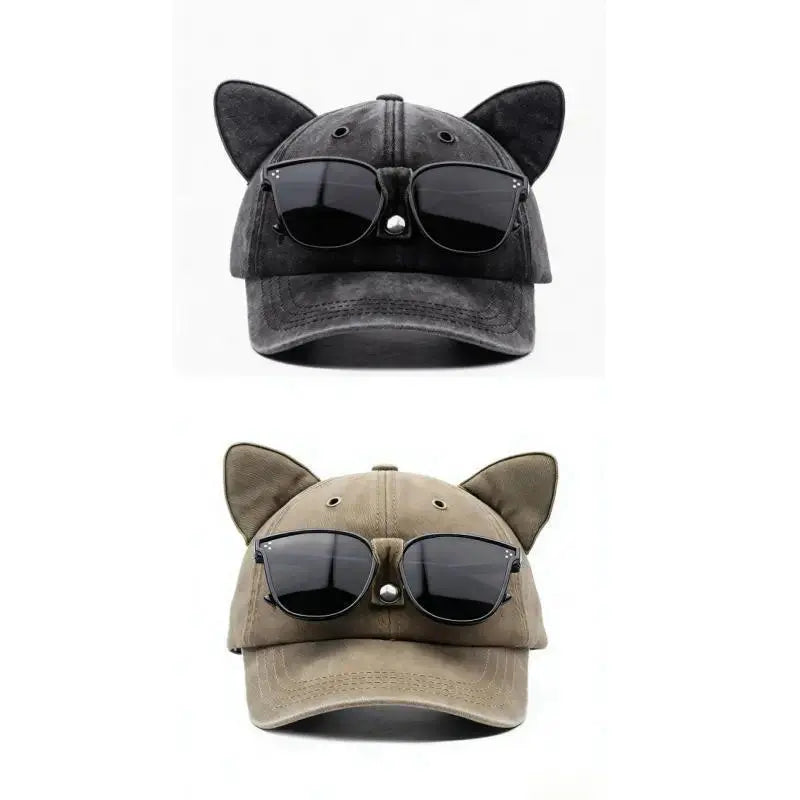 Y2K Cat Ear Trucker Hat with Detachable Sunglasses