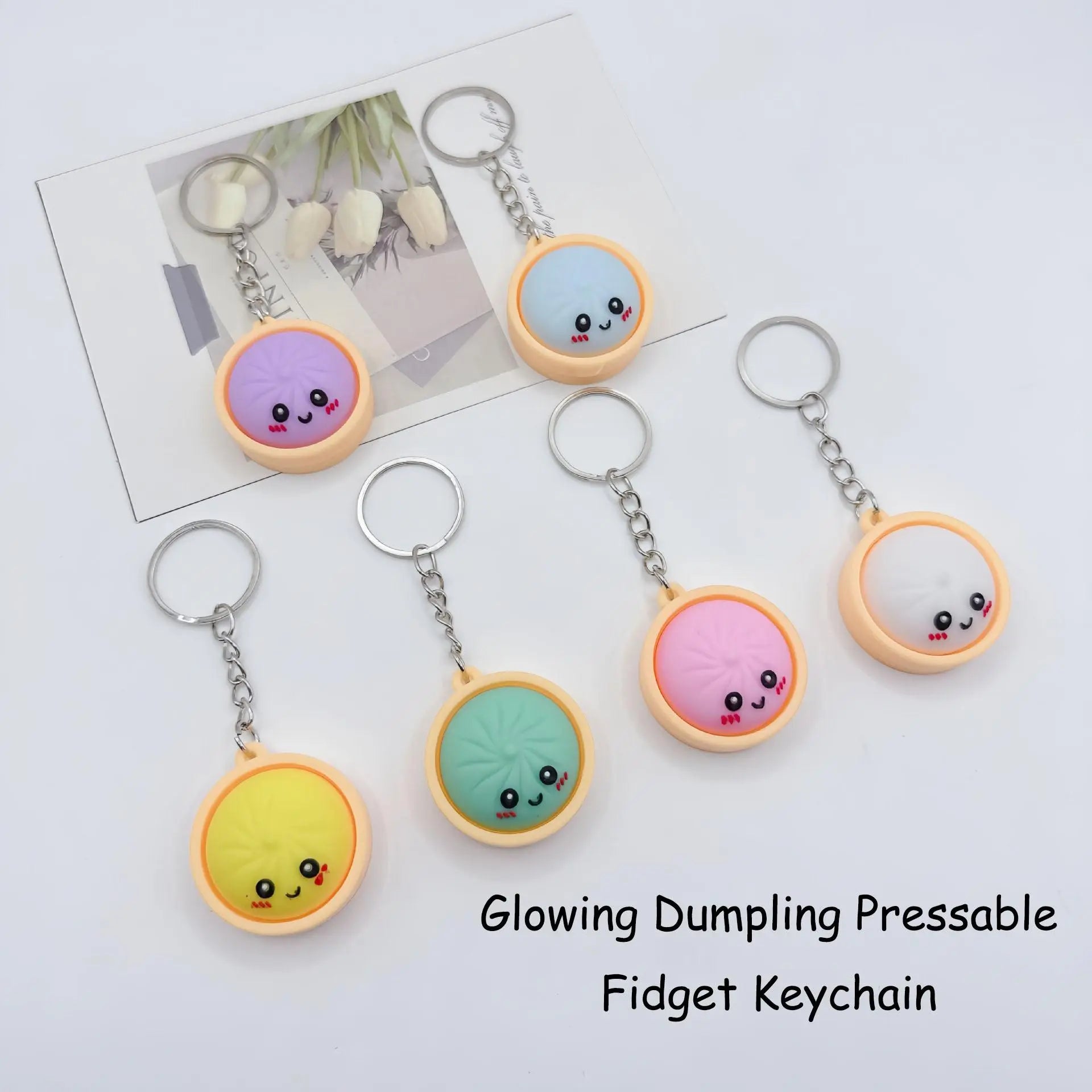Cute Dumpling Pressable Fidget Keychain - PVC Food-Shaped Charm, Wear-Resistant Stress Relief Toy for Daily Use, Party, Festivals, School Prizes & Gifting