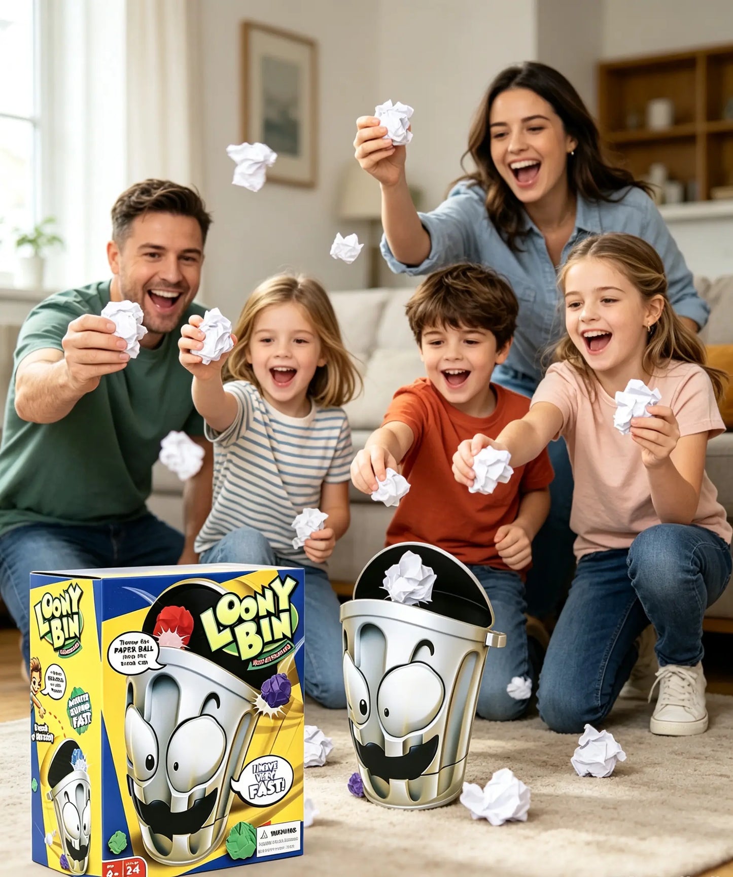 Viral Loony Bin Game, Fast Moving Dodge Trash Can Paper Ball Toss Game, Parent-Child Interactive Family Party Indoor Outdoor Game, Educational Funny Gift Toy for Kids Boys Girls Ages 4+