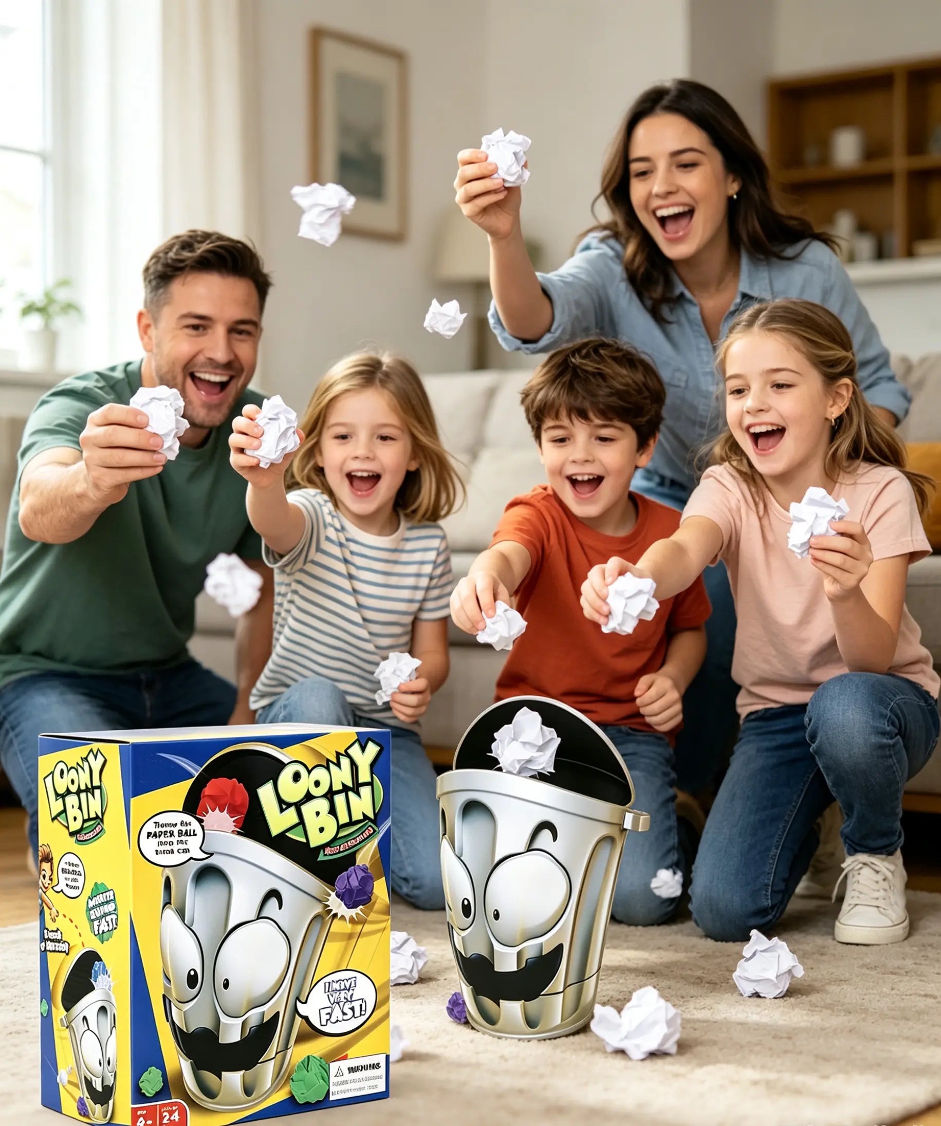 Viral Loony Bin Game, Fast Moving Dodge Trash Can Paper Ball Toss Game, Parent-Child Interactive Family Party Indoor Outdoor Game, Educational Funny Gift Toy for Kids Boys Girls Ages 4+