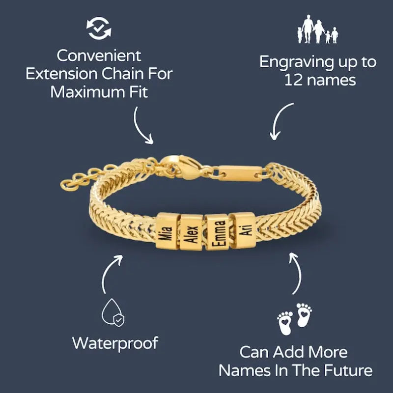 【Father's Day Gift】Custom Gold Bracelet for Dad with Kids' Names - Personalized Family Jewelry