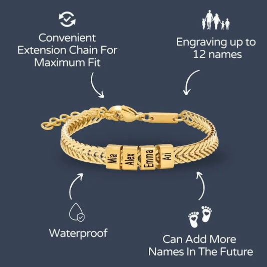 【Father's Day Gift】Custom Gold Bracelet for Dad with Kids' Names - Personalized Family Jewelry