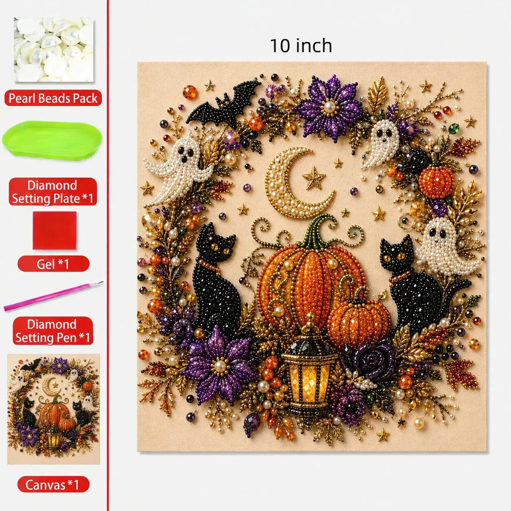 Kit de arte DIY de fantasmas de Halloween con perlas – Regalo de manualidades 3D espeluznante y bonito para la decoración del hogar en otoño