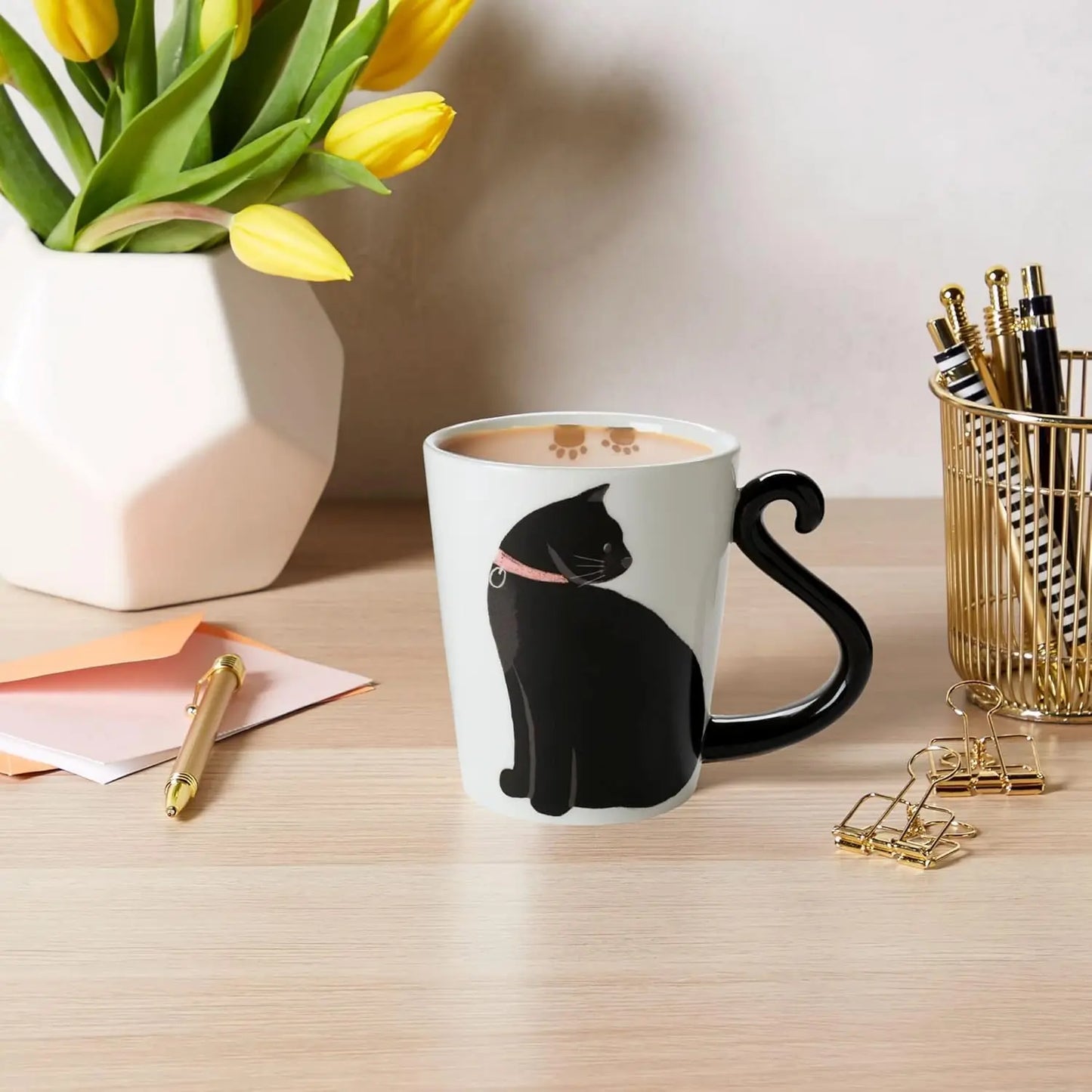 Cute Cat Mug – 12oz Ceramic Coffee Cup with Animal Handle Design