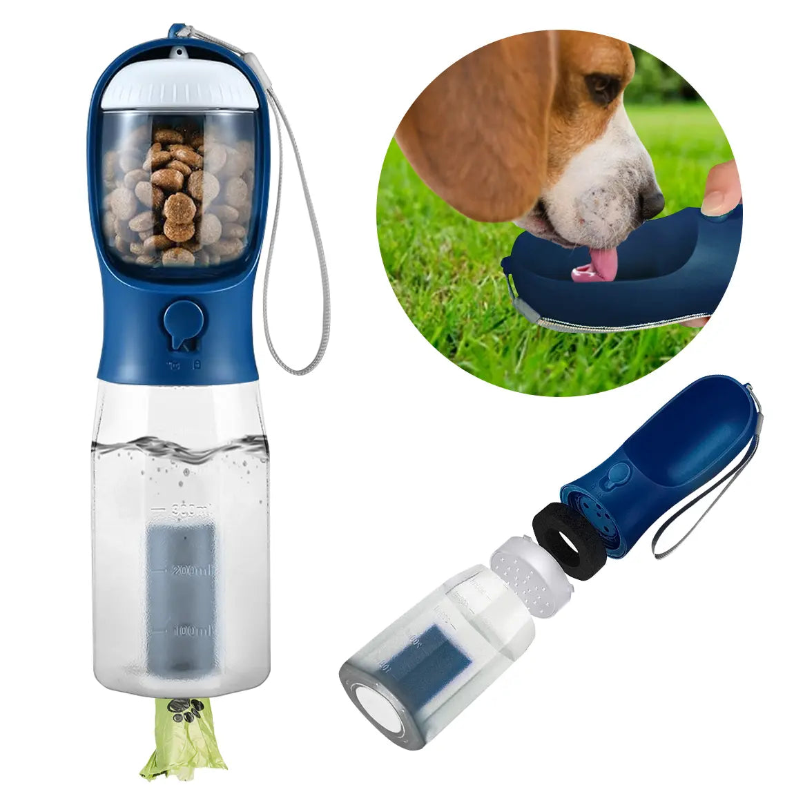 3in1 Pet Water Bottle - Portable 20oz Leak Proof Container with Poop Bag Dispenser, Ideal for Travel, Hiking, and Outdoor Use