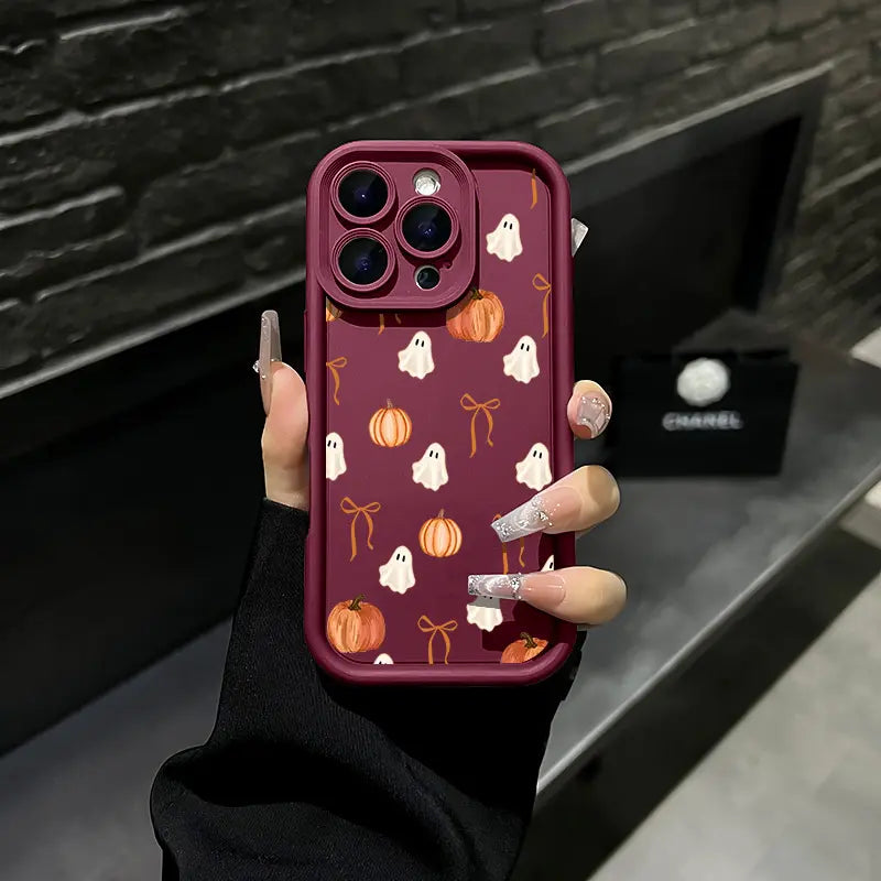 Cute Halloween Ghost Pumpkin Bow Phone Case for iPhone 17 Pro Max – Shockproof Protective Cover