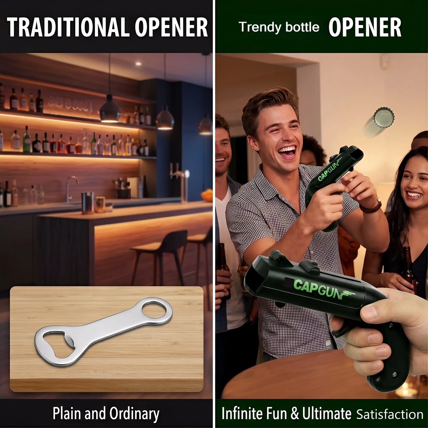 Stainless Steel & ABS Plastic Spring Mechanism Bottle Opener, Kitchen & Bar Utensil, Fun Gifts for Family Gatherings & Father’s Day