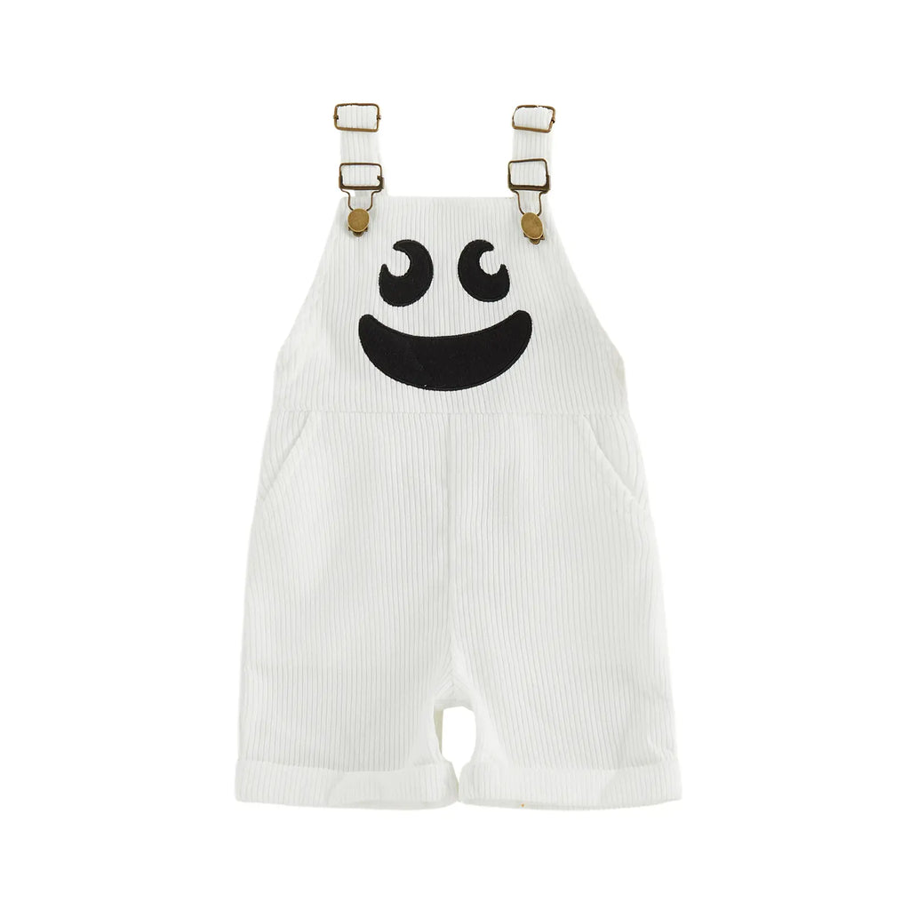 Toddler Baby Boy Halloween Devil Face Ribbed Overalls – Sleeveless Pocket Jumpsuit