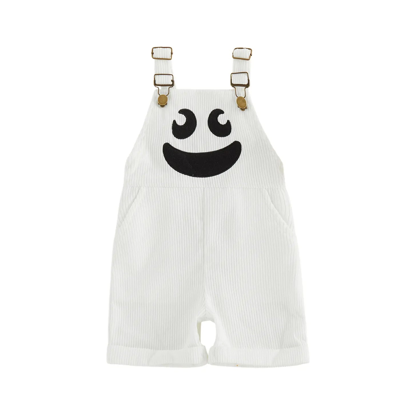 Toddler Baby Little Boy Girl Halloween Overalls with Pockets Ribbed Devil Face Pattern Sleeveless Jumpsuit 1-5 Years