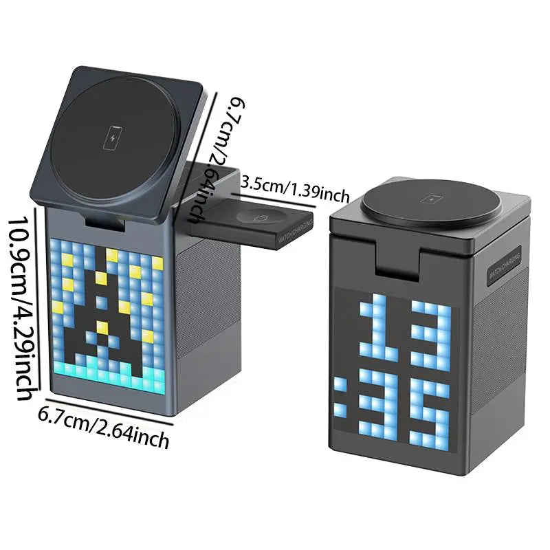 6-in-1 Wireless Charger Speaker with MagSafe Stand & LED Clock