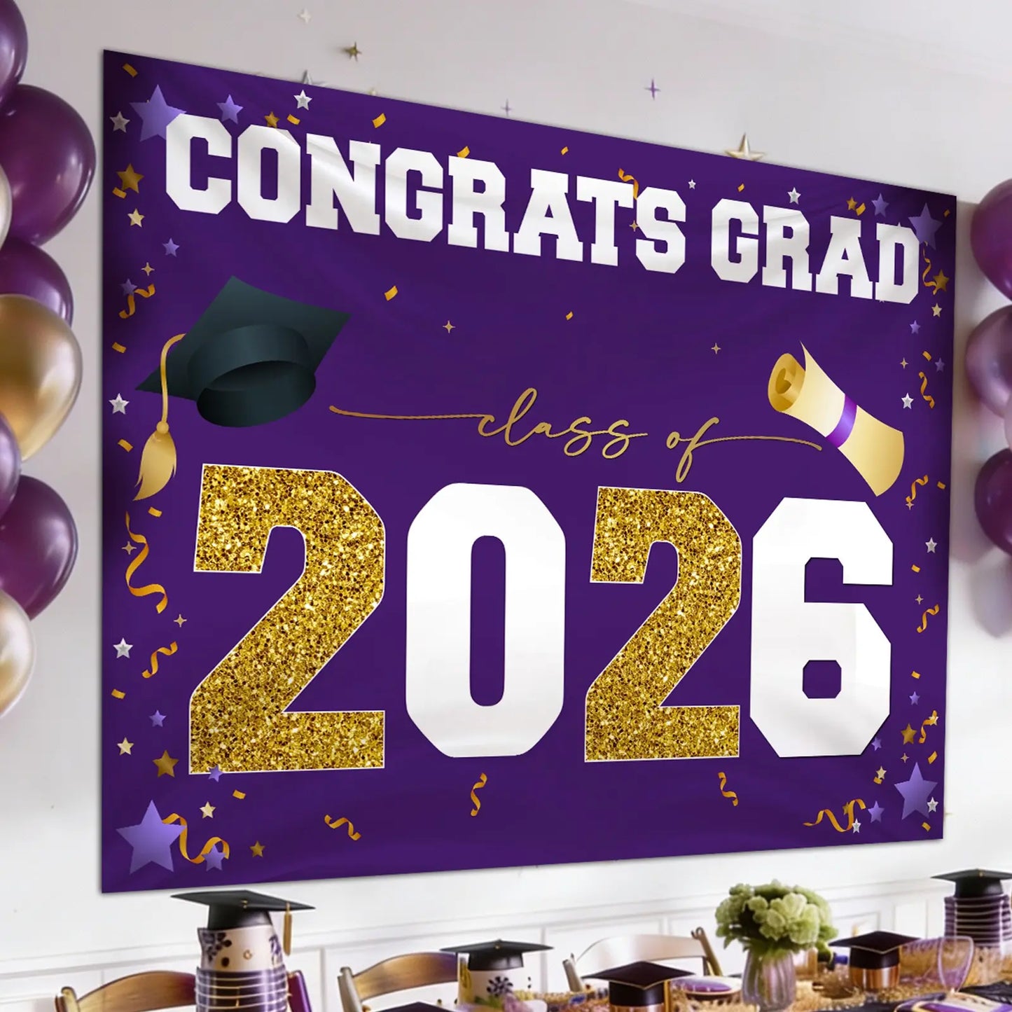 Class of 2026 Graduation Banner (47"x67") - Blue & Gold Congrats Grad Backdrop