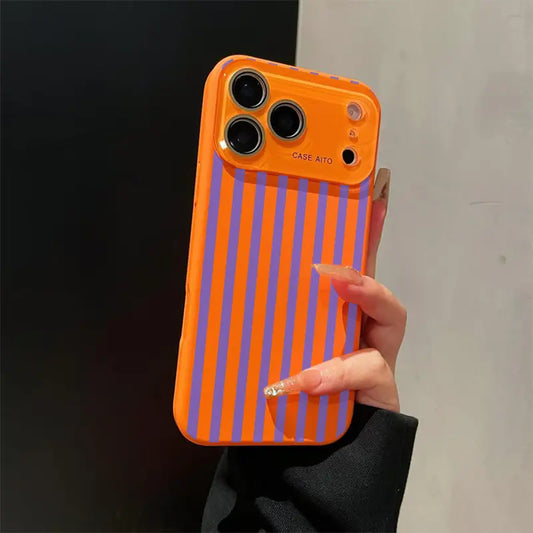 Retro Stripe High-Contrast Phone Case – Skin-Friendly Anti-Drop Lens Cover for iPhone 17 Pro Max