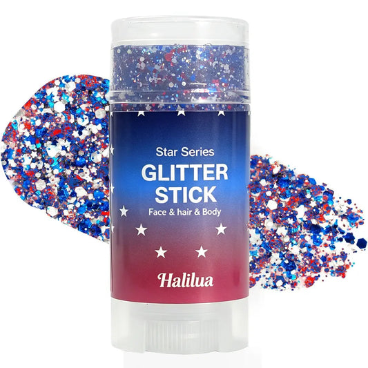 4th of July Independence Day Glitter Stick (Red, White & Blue for Party & Festival Look)