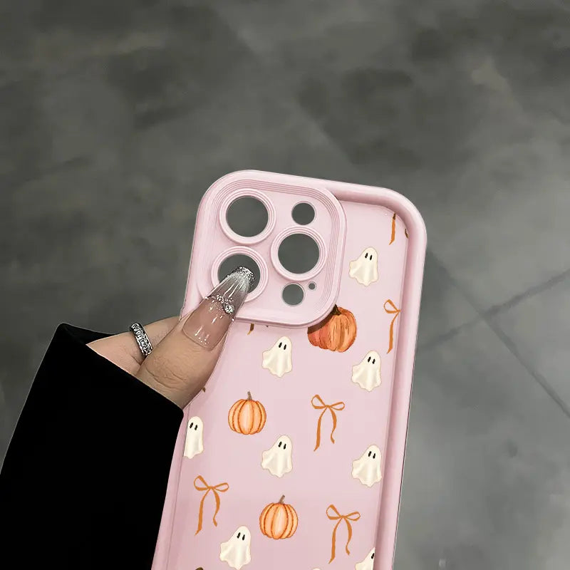 Cute Halloween Ghost Pumpkin Bow Phone Case for iPhone 17 Pro Max – Shockproof Protective Cover