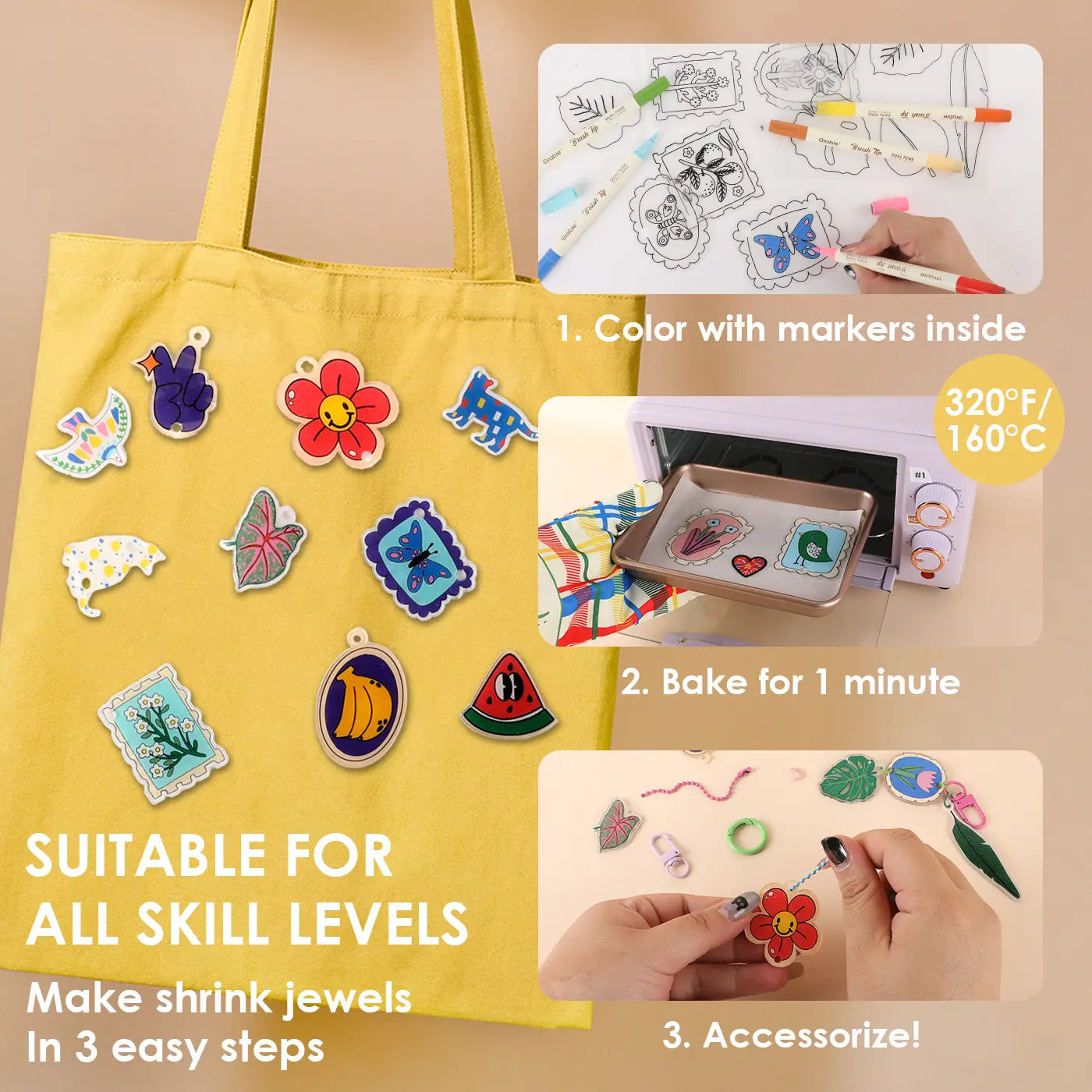 Grabie Shrink to Sparkles Craft Kit, gift for valentines's day, Shrinky Dinks, Retro Style, Vintage Style, TiktokShopSpringGlowUp, RefreshedLook