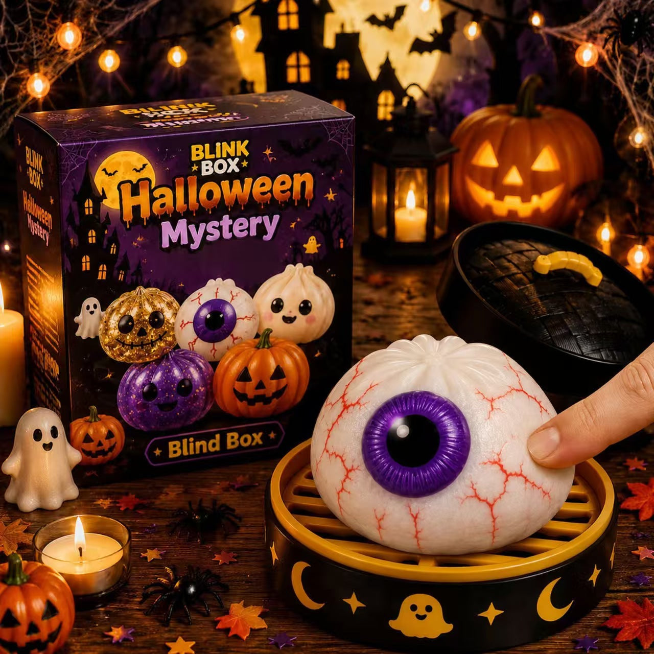 Cute Halloween scary ghost Maruko squeeze toy set, portable stress-relief hand squeeze toys, perfect Halloween party treat bag fillers and holiday gifts