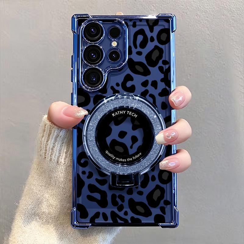 Sexy Leopard Stand Case for iPhone 17 Pro Max & Galaxy S26 Ultra – Non-Yellowing Clear Shockproof Cover