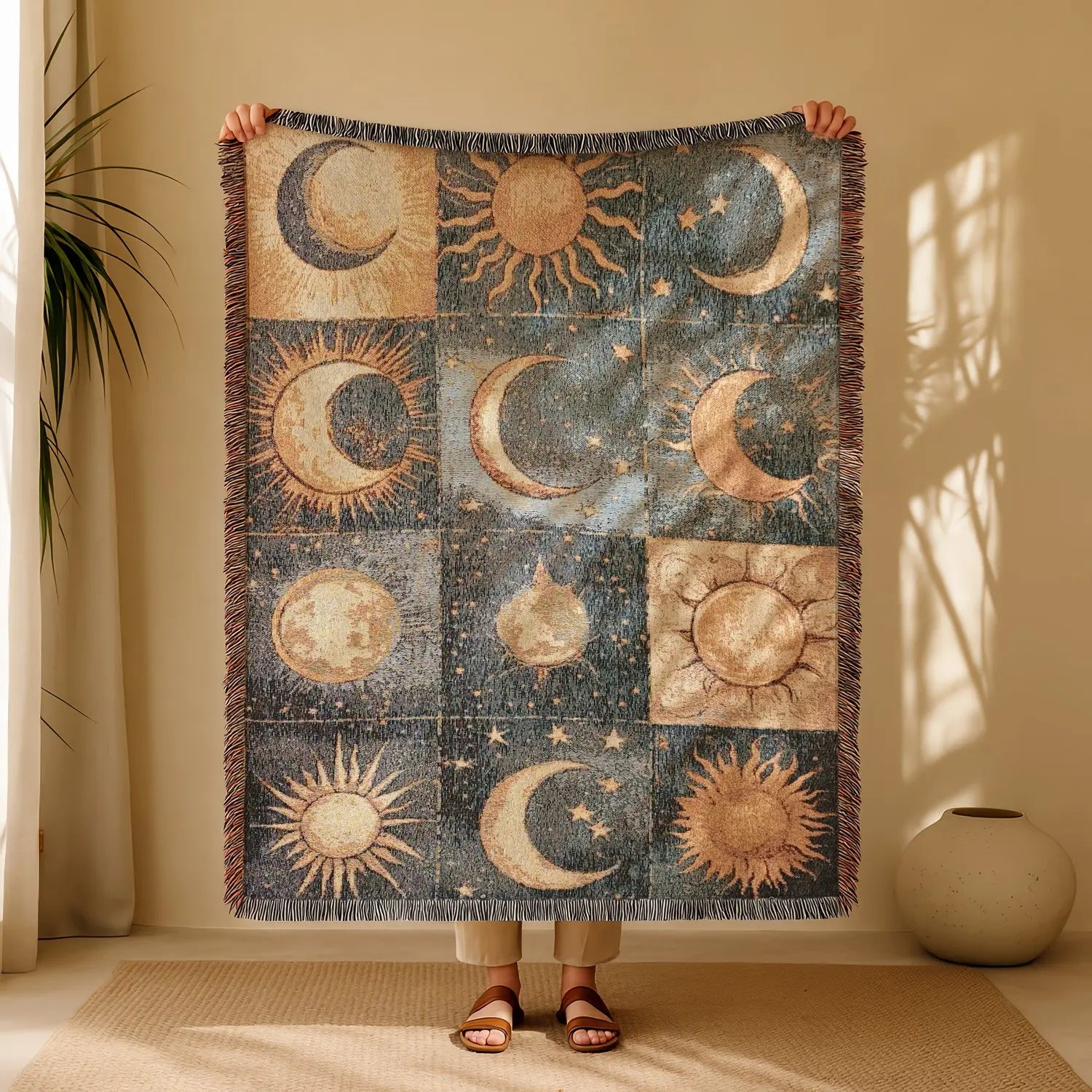 Boho Geometric Tassel Woven Throw Blanket for Bed, Sofa & Wall Décor