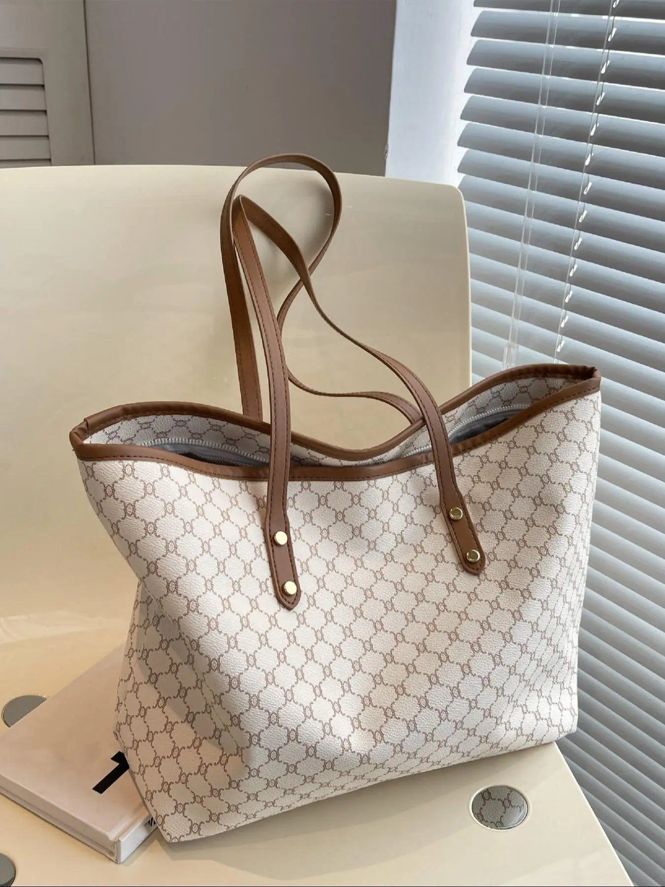Women's Elegant Geometric Pattern Stylish Tote Bag, Fashionable Large Capacity Shoulder Bag for Women, Casual Trendy Versatile High-quality Daily Commuting Bag, Daily Commuter Bag, Fashionable Patterned Bag, Fashionable Bags