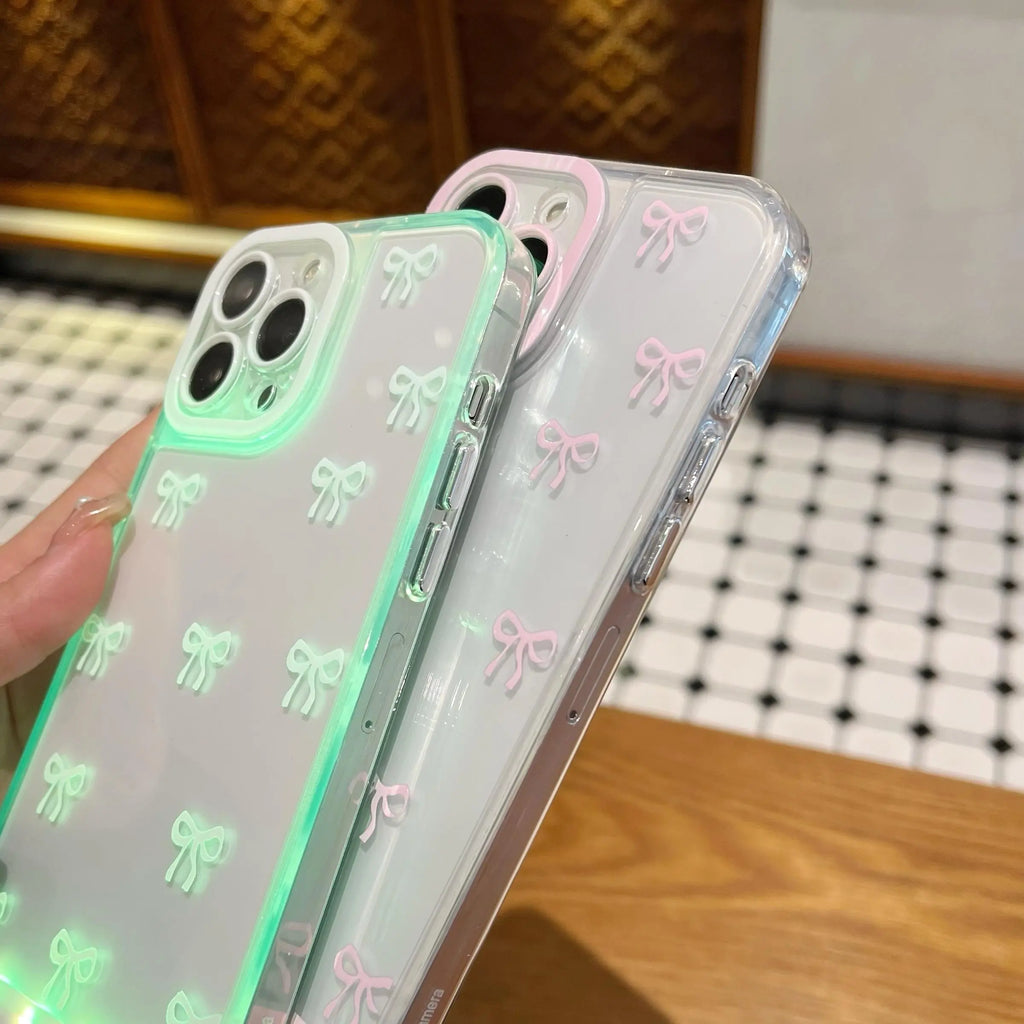 LED Bowknot Phone Case – Aesthetic Shockproof Protective Cover for iPhone 17 Pro Max