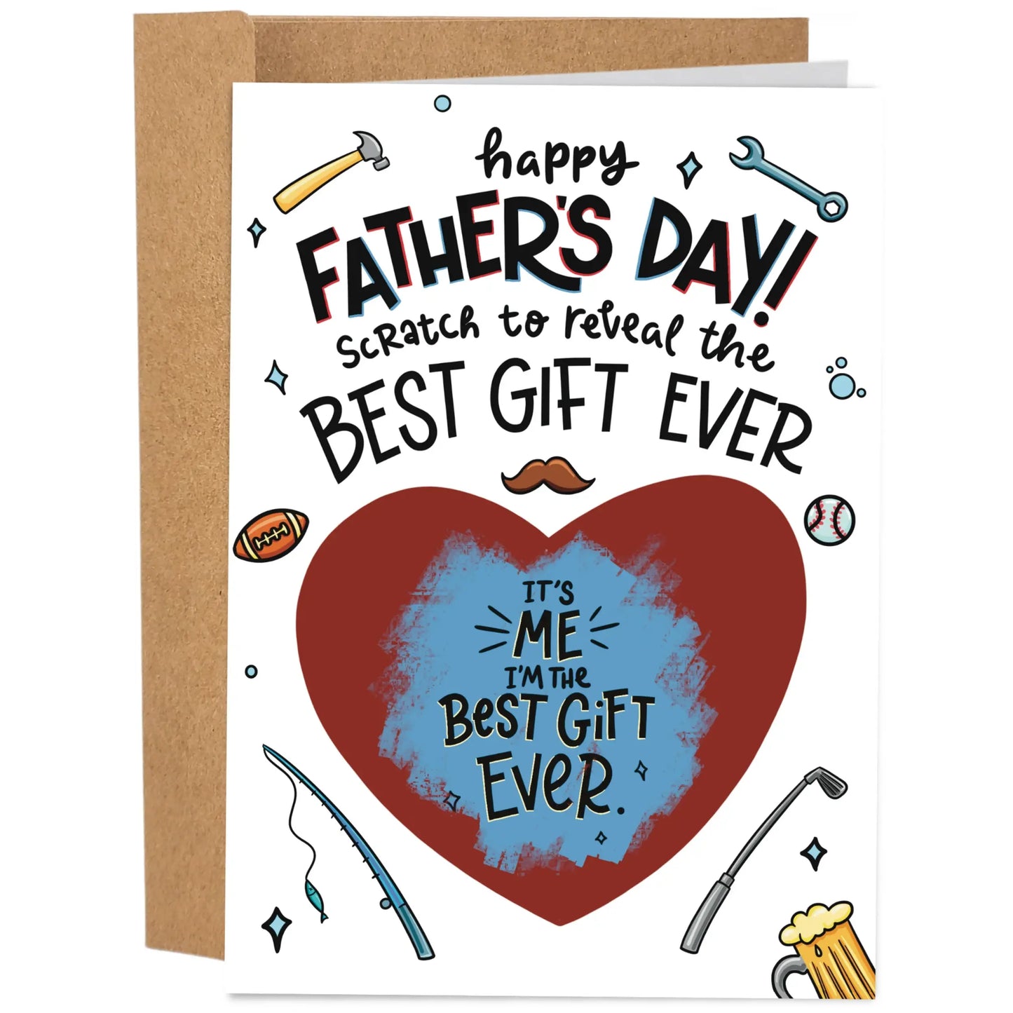 Funny Father's Day Card - 5x7 Inch Hand-Drawn Greeting Card with Envelope