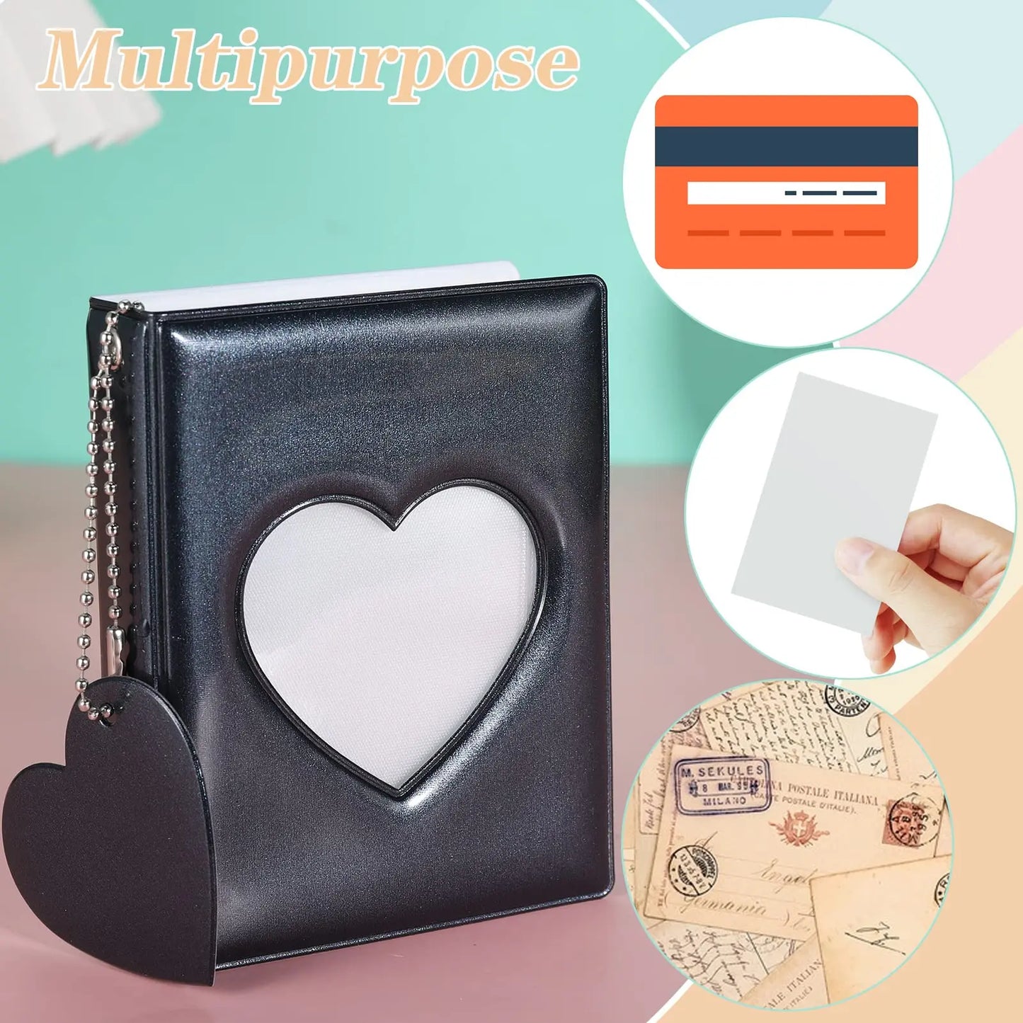 Heart-Shaped Mini Photo Album – 32 Pockets, Portable for Storing Small Photos & Cards
