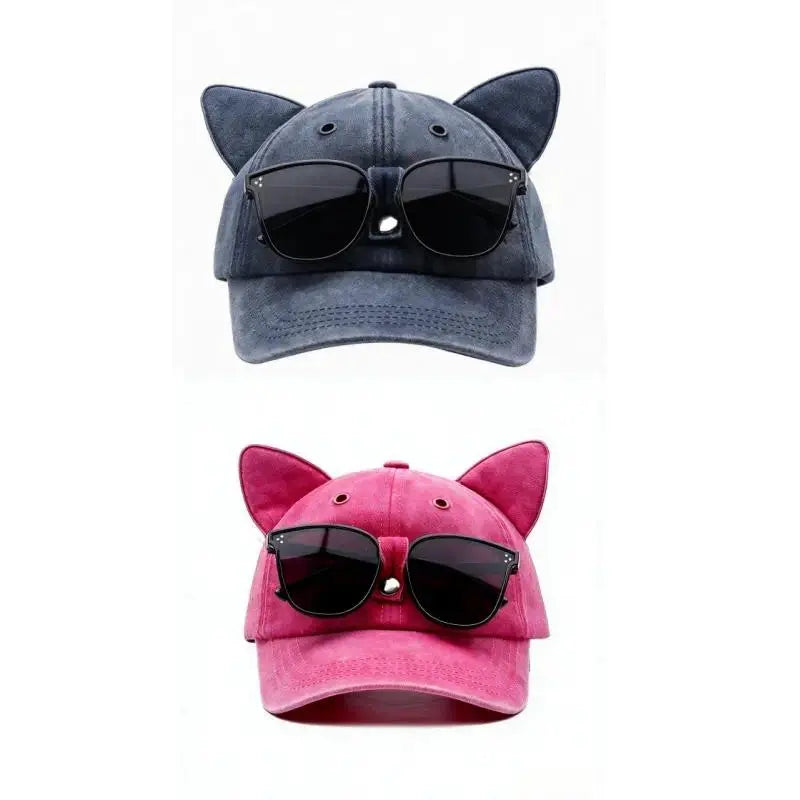 Y2K Cat Ear Trucker Hat with Detachable Sunglasses
