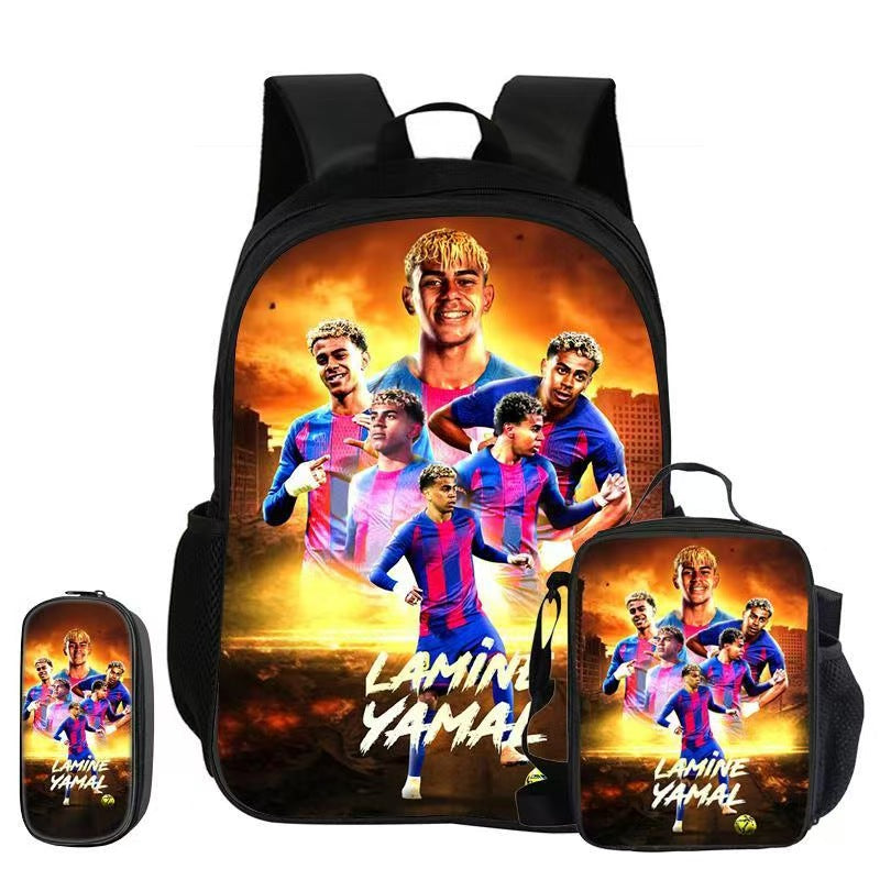 Football Star Print 16-Inch 3-Piece Casual Daypack Set for your little Fans, Includes Single-Layer Backpack, Small Shoulder Bag and Single-Layer Pencil Bag