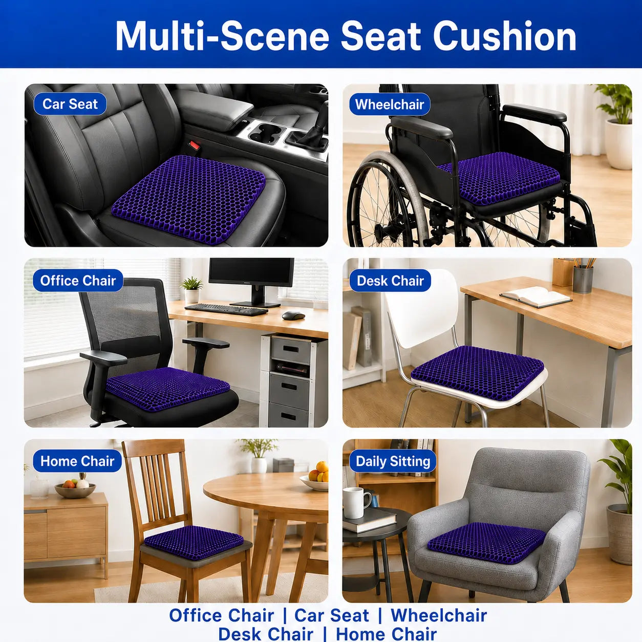 Cooling Gel Cushion for Long Sitting, Honeycomb Breathable Seat Pad with Pressure Relief