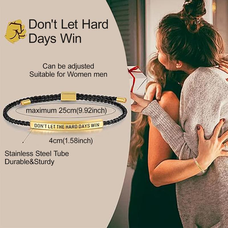 Don't Let The Hard Days Win Bracelet for Women Men Handmade Adjustable Cord Bracelet, Motivational Gift BraceletDaughter/Sister/Friend/Teen Jewelry Gift