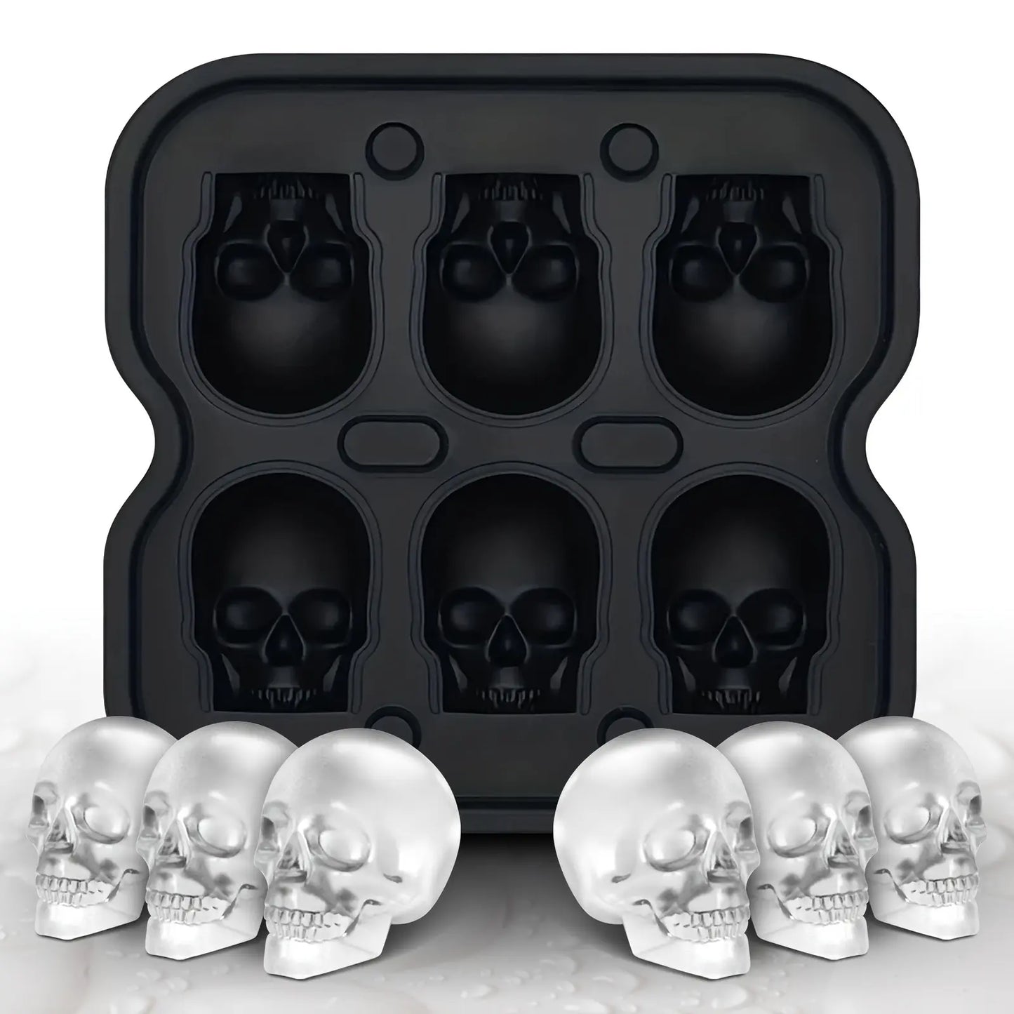 Skull-shaped ice cube molds, silicone ice cube trays, BPA-free freezer molds for making creepy skulls Ice Hockey, whiskey-mixed ice cubes, perfect for soft drinks, coffee, soda, kitchen restaurants, Halloween parties ,Black Utensils