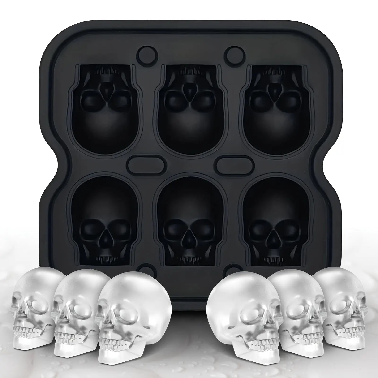 Skull-shaped ice cube molds, silicone ice cube trays, BPA-free freezer molds for making creepy skulls Ice Hockey, whiskey-mixed ice cubes, perfect for soft drinks, coffee, soda, kitchen restaurants, Halloween parties ,Black Utensils