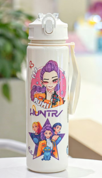 K-Pop  Water Bottle with Lid and Straw, Reusable Hard Plastic, 700ML Eco-Friendly, Perfect for School, Travel, Halloween Party